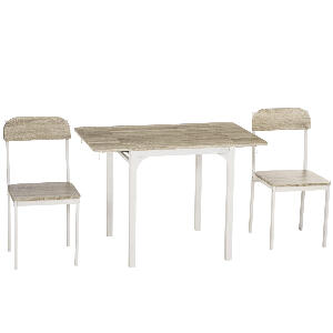 HOMCOM Set masa si 2 scaune pentru bucatarie pliabile din lemn si otel, mobilier pentru bucatarie culoare Lemn natural, alb | AOSOM RO