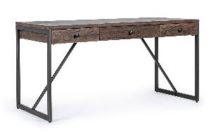 Masa de birou din lemn, MDF si metal, cu 3 sertare Calixte Natural / Negru, L153xl66xH75,8 cm