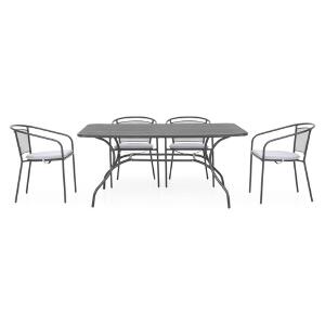 Set mobiler pentru gradina/terasa, Berlin, 4 scaune cu spatar mediu + masa, otel, negru/gri