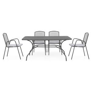 Set mobilier gradina/terasa, 4 scaune + masa, Berlin, otel, negru/gri