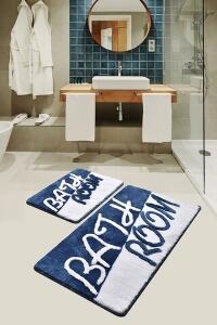 Set 2 covorase de baie Bathroom, Chilai, 50x60 cm/60x100 cm, albastru