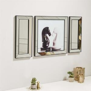 Set tablou si 2 oglinzi decorative T809, Neostill, sticla temperata, 70x70 cm/30x70 cm
