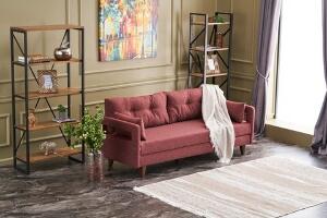 Canapea extensibila Comfort, Balcab Home, 3 locuri, 205x80x80 cm, lemn, rosu