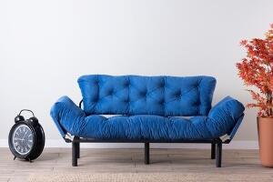 Canapea extensibila Nitta Triple, Futon, 3 locuri, 225x70 cm, metal, albastru