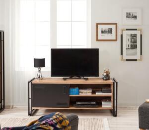 Comoda TV Cosmo Foris, Sapphire, 130x45x50 cm, natural/negru