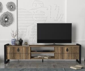 Comoda TV Lost, Furny Home, 184.5x34x45 cm, maro/negru