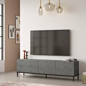 Comoda TV LV6 - RL, Yardley, 170.3x35.5x46.4 cm, argintiu/negru