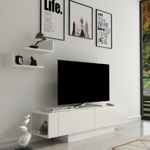 Comoda TV si 2 rafturi de perete Matera, Zena Home, 150x31.5x41.6 cm, alb