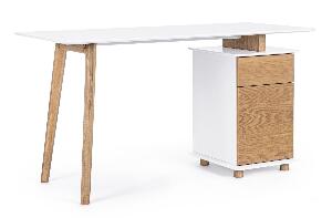Masa de birou din MDF si lemn, cu 1 sertar si 1 usa Montreal Alb / Natural, L140xl60xH76 cm