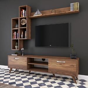 Comoda TV cu 3 rafturi de perete M16 - 262, Wren, 180 x 35 x 48.6 cm/90 cm/133 cm, walnut