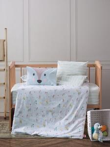 Lenjerie de pat pentru copii, 4 piese, 100x150 cm, 100% bumbac ranforce, Cotton Box, Roe, menta