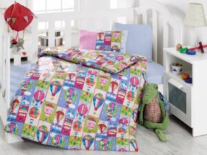 Lenjerie de pat pentru copii, 4 piese, 100x150 cm, 100% bumbac ranforce, Cotton Box, Ucan Balon, roz