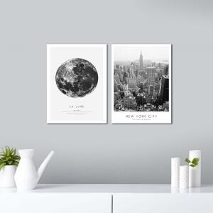 Set 2 tablouri decorative, Alpha Wall, La Lune in NY, 30x40 cm