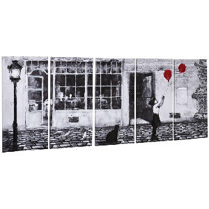 HOMCOM 5 Buc Arta de Perete Panza Fata alb-negru cu balon rosu, Poze de perete pentru decor dormitor sufragerie | AOSOM RO
