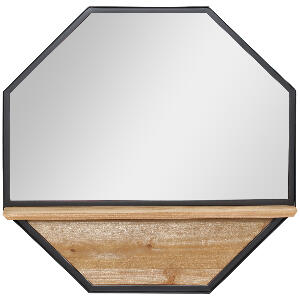 HOMCOM Oglinda de perete octogonala 61x61cm cu raft de depozitare din lemn | AOSOM RO