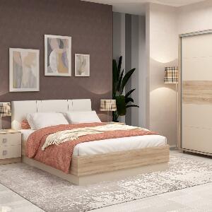 Dormitor MIRANO, configuratia MIR1, Sonoma, Vizon, piele eco Alb