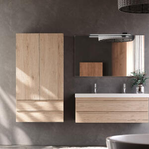 Dulap baie suspendat cu 2 usi si 2 sertare, culoare lemn natural, 149,5 cm, KolpaSan Naomi
