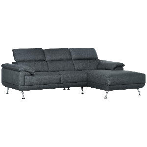 HOMCOM Canapea de colt pentru camera de zi, canapea in forma de L din material textil cu tetiera reglabila, canapea cu 3 locuri, gri inchis | AOSOM RO