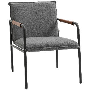 HOMCOM Scaun industrial capitonat, fotoliu tapitat pentru dormitor, scaun de living cu brate invelite in piele PU si picioare din otel, gri | AOSOM RO