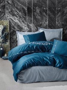 Lenjerie de pat din bumbac Satinat Gloria Albastru / Gri, 200 x 220 cm