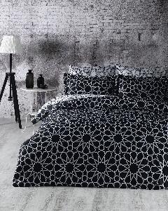 Lenjerie de pat din bumbac Satinat Stella Negru / Alb, 200 x 220 cm