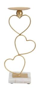 Suport pentru lumanare Hearts, Mauro Ferretti, 14.5x10x32.5 cm, fier, auriu