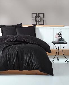 Lenjerie de pat din bumbac Satinat Premium Stripe Negru, 200 x 220 cm
