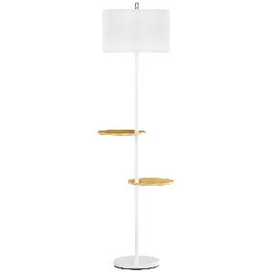 HOMCOM Lampa de podea cu 2 rafturi, Lampa de podea din metal si lemn cu abajur din material, Ø40x163cm, alb | AOSOM RO