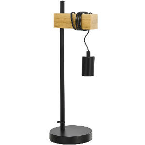 Lampa de masa in stil industrial HOMCOM, veioza si noptiera din lemn si otel, fara abajur, negru si natural | AOSOM RO