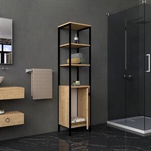 Dulap pentru baie, Puqa Design, Derin, 161,8 x 38 x 34 cm, pal melaminat, alb