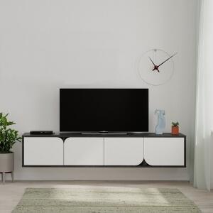 Comoda TV, Decortie, Spark, 180 x 35 x 35.6 cm, pal melaminat, alb/negru