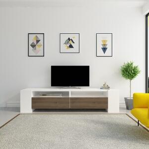 Comoda TV, Zena Home, Sosruko, 155 x 35 x 35 cm, pal melaminat, alb/nuc