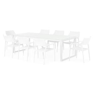Set 8 scaune + masa, Belluno/Golf, L.240 l.100 H.75 cm, alb