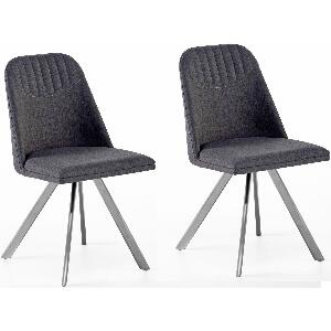 Set 2 scaune rotative tapitate cu stofa si picioare metalice, Elara A Gri / Crom, l47xA55xH87 cm