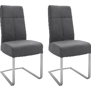 Set 2 scaune tapitate cu piele ecologica si picioare metalice, Talena Antracit / Gri, l47xA64xH104 cm