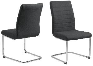 Set 2 scaune tapitate cu stofa si picioare metalice Gudrun Gri inchis / Crom, l47,5xA63,5xH95,5 cm