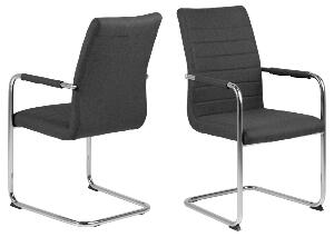 Set 2 scaune tapitate cu stofa si picioare metalice Gudrun Plus Gri inchis / Crom, l52,5xA63,5xH95,5 cm
