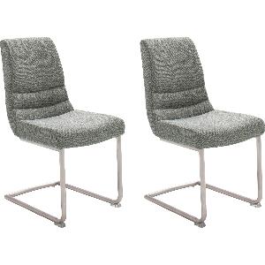 Set 2 scaune tapitate cu stofa si picioare metalice, Montera Swing Gri / Crom, l45xA63xH90 cm