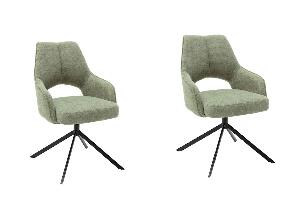 Set 2 scaune rotative tapitate cu stofa si picioare metalice, Bangor Verde Olive / Negru, l57xA66x92 cm