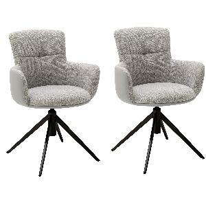 Set 2 scaune rotative tapitate cu stofa si picioare metalice, Mecana Gri / Negru, l60xA64x87 cm