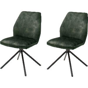 Set 2 scaune rotative tapitate cu stofa si picioare metalice, Ottawa Verde Olive / Negru, l54xA64x89 cm