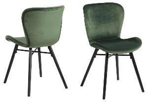 Set 2 scaune tapitate cu stofa si picioare din lemn Batilda A-1 Velvet Verde / Negru, l47xA53xH82,5 cm