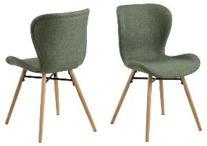 Set 2 scaune tapitate cu stofa si picioare din lemn Batilda A-1 Verde / Stejar, l47xA53xH82,5 cm