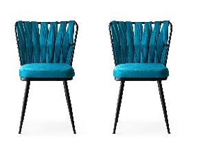 Set 2 scaune tapitate cu stofa si picioare metalice, Kusa 158 Velvet Albastru / Negru, l43xA43xH82 cm