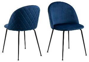 Set 2 scaune tapitate cu stofa si picioare metalice Louise Velvet Albastru Inchis / Negru, l49,5xA54xH80,5 cm