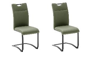 Set 2 scaune tapitate cu stofa si picioare metalice, Zapara Verde Olive / Negru, l45xA60xH102 cm