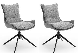Set 2 scaune rotative tapitate cu stofa si picioare metalice, Kitami Gri / Negru, l57xA66xH89 cm