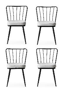 Set 4 scaune tapitate cu stofa si picioare metalice, Yildiz 186 Velvet Alb / Negru, l43xA42xH82 cm