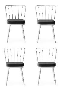 Set 4 scaune tapitate cu stofa si picioare metalice, Yildiz 229 Velvet Gri inchis / Alb, l43xA42xH82 cm