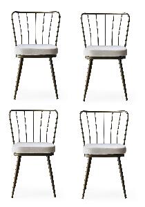 Set 4 scaune tapitate cu stofa si picioare metalice, Yildiz 984 Velvet Alb / Alama, l43xA42xH82 cm